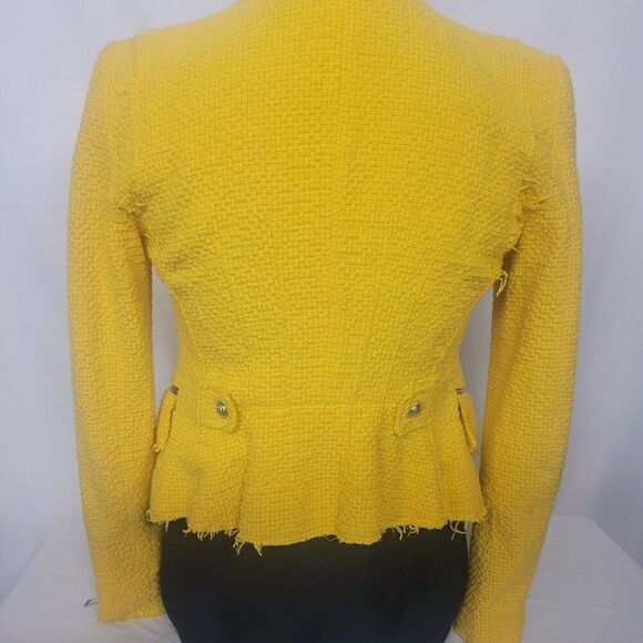 Zara Size 5 Womens  Cotton  Linen Blend Bohemian Jacket Yellow Tweed 20" Length - Picture 2 of 8